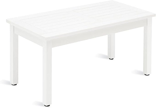 LUE BONA Outdoor Coffee Table Rectangle, HDPS Patio Coffee Tables for Outside, All Weather Patio Coffee Table with Slatted Tabletop for Deck, Garden, Balcony, Indoor or Outdoor Use, White