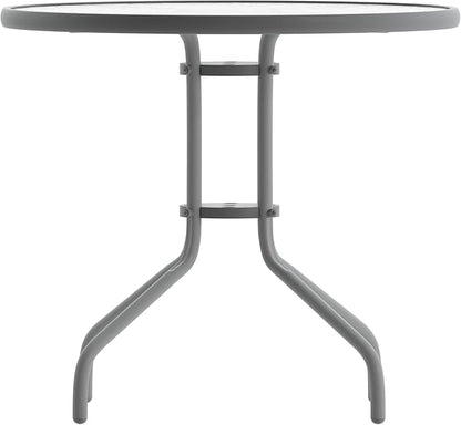 Flash Furniture Bellamy 31.5'' Round Indoor/Outdoor Tempered Glass Metal Frame Side Table, Silver