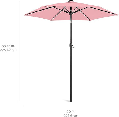 Best Choice Products 7.5ft Outdoor Solar Market Table Patio Umbrella for Deck, Pool w/Tilt, Crank, LED Lights - Carnation