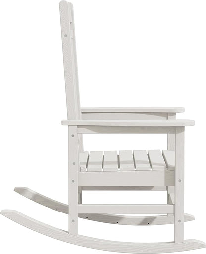 Oversized HDPE Outdoor Rocking Chair, Ivory White, 350 lb Capacity