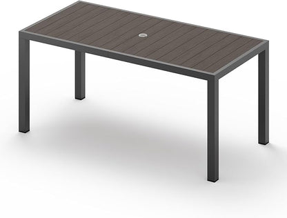 67" HDPS Outdoor Patio Dining Table, Aluminum-Edged Outdoor Dining Table with Umbrella Hole, Weather-Resistant for Lawn, Garden, Poolside and Indoor Use, Charcoal