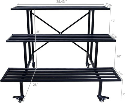 Zhongma 3 Tier Sturdy Metal Plant Stand with Wheels, L35.43 x W26 x H26 inch, Heavy Duty Plant Holder for Home Indoor and Outdoor, 660 LBS Capacity & Heavy Duty Construction