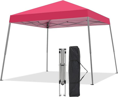 Canopy Tent, 10X10 FT Pop Up Canopy Outdoor Instant Tent Slant Legs with Carrying Bag, Portable Gazebo Shelter for Patio Deck Garden and Beach - 8X8 FT Canopy Cover (Red)