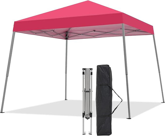 Canopy Tent, 10X10 FT Pop Up Canopy Outdoor Instant Tent Slant Legs with Carrying Bag, Portable Gazebo Shelter for Patio Deck Garden and Beach - 8X8 FT Canopy Cover (Red)