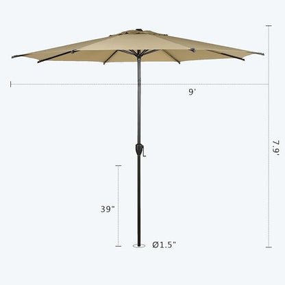 Abba Patio 9FT Lyon Outdoor Patio Umbrella Outdoor Table Umbrella with Push Button Tilt and Crank Market Umbrella 8 Sturdy Ribs UV Protection Waterproof for Garden Deck Backyard Pool Tan