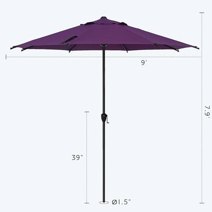 Abba Patio 9FT Lyon Outdoor Patio Umbrella Outdoor Table Umbrella with Crank Market Umbrella 8 Sturdy Ribs UV Protection Waterproof and Push Button Tilt for Garden Deck Backyard,Purple