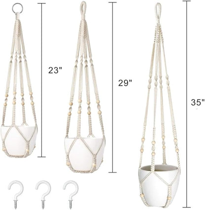 3 Pack Macrame Plant Hanger,Hanging Plant Holder, Boho Home Decor Hanging Basket with Wood Beads,Hanging Planters for Indoor Plants,Plant Hanger Indoor 35"/29"/23" Ivory (POTS NOT Included)