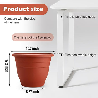 3 Pack Large 16 Inch Plastic Plant Pots for Outdoor Plants,Durable & Lightweight Flower Pots with Drainage Holes,Weather-Resistant Large Planters for Patio Garden(Brick Red)