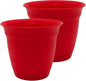 The HC Companies 12 Inch Eclipse Round Planter Pots with Drainage Holes & Attached Saucer, Lightweight UV-Resistant Plastic Indoor & Outdoor Planters, 2-Pack Flower Pots for Garden & Home Decor, Red