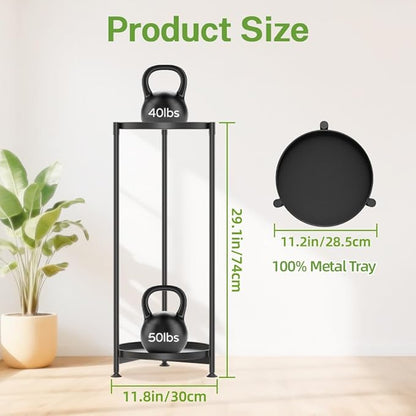 iDavosic.ly 2 Tier Corner Plant Stand Indoor, Tall Vertical Metal Flower Heavy Duty Pot Holder Shelf Outdoor for Patio Porch Living Room, Modern Black - Round