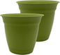 The HC Companies 12 Inch Eclipse Round Planter Pots with Drainage Holes & Attached Saucer, Lightweight UV-Resistant Plastic Indoor Outdoor Planters, 2-Pack Flower Pots for Garden & Home Decor, Peridot