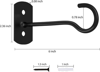 6in Hanging Plant Hooks 4Pack Ceiling Hooks for Plants, Indoor & Outdoor Decoration, Black