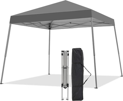 Canopy Tent, 10X10 FT Pop Up Canopy Outdoor Instant Tent Slant Legs with Carrying Bag, Portable Gazebo Shelter for Patio Deck Garden and Beach - 8X8 FT Canopy Cover (Dark Grey)