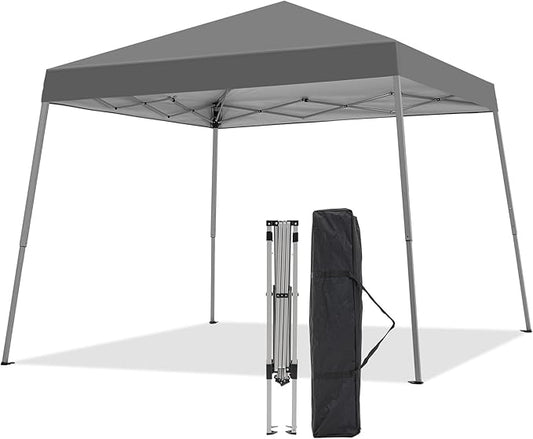 Canopy Tent, 10X10 FT Pop Up Canopy Outdoor Instant Tent Slant Legs with Carrying Bag, Portable Gazebo Shelter for Patio Deck Garden and Beach - 8X8 FT Canopy Cover (Dark Grey)