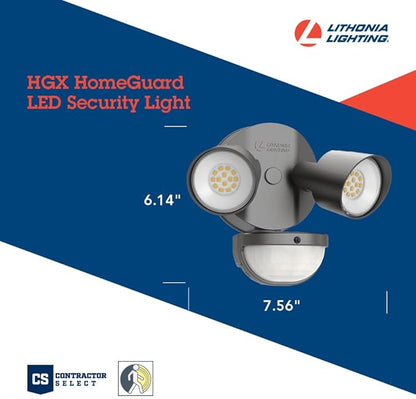Lithonia Lighting HomeGuard 2-Light LED Outdoor Flood Lights, Motion Sensor Outdoor Lights with Dusk to Dawn, 4000K Cool White, Round Heads, Dark Bronze (HGX LED 2RH 40K 120 MO DDB M2)