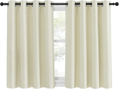 NICETOWN Blackout Kitchen Window Curtain 45 inches Length - Thermal Insulated Solid Grommet Sound & Light Reducing Room Darkening Drape for Bathroom (Beige, 1 Panel, W52 x L45)