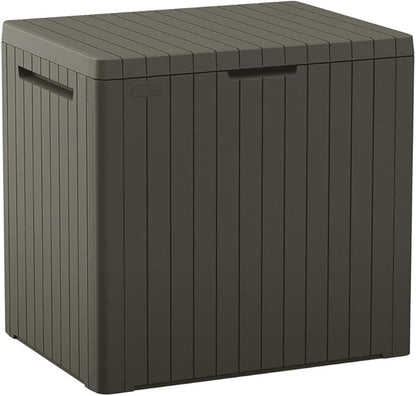 Keter City 30 Gallon Resin Outdoor Storage Box & Patio Side Table for Balcony, Pool, Deck & Garden Accessories, Weather‑Resistant, Mossy Brown