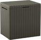 Keter City 30 Gallon Resin Outdoor Storage Box & Patio Side Table for Balcony, Pool, Deck & Garden Accessories, Weather‑Resistant, Mossy Brown