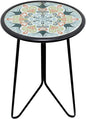 LIFFY Patio Side Table, 12" Outdoor Metal Side Table with Glass Top, Indoor Round Accent End Table for Living Room or Bedroom, Small Decorative Plant Stand Table for Garden Yard Balcony