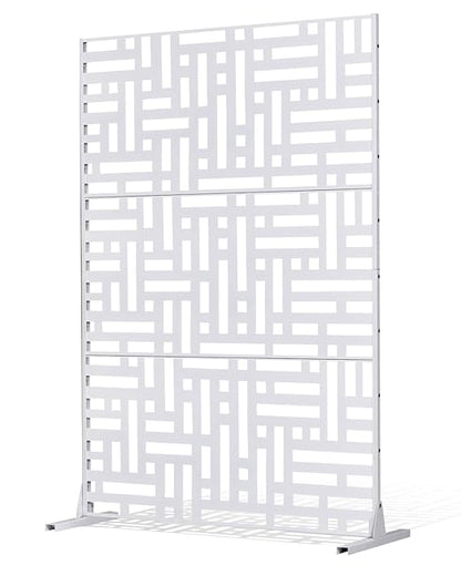 VEVOR Metal Privacy Screen, 47" W x 76" H Outdoor Privacy Screens 3-Panel, Freestanding Outdoor Divider with Stand, Decorative Garden Steel Privacy Fence for Balcony Patio Indoor Room Hot Tub White
