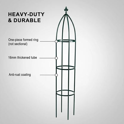100% Metal Obelisk Garden Trellis 6.3 Feet Tall Sturdy Plant Support for Climbing Vines and Flowers Stands,1pc Upgrade (Green, Large)