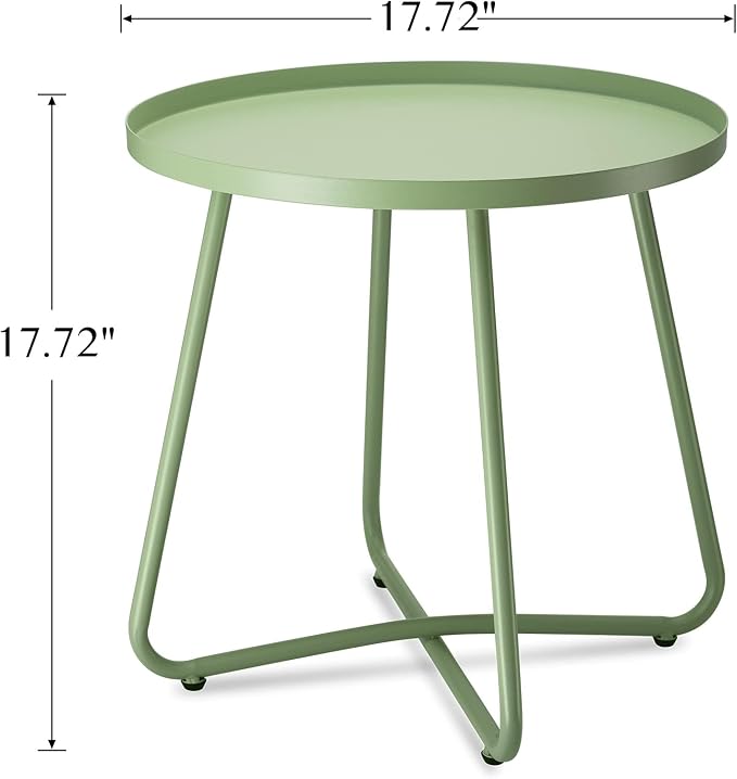 Round Steel Patio Side Tables, Set of 2, 17.72-Inch Green, Weather-Resistant
