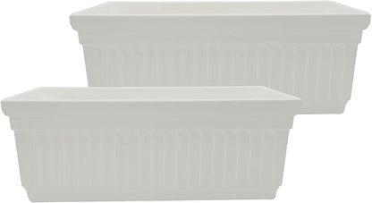 The HC Companies 24 Inch Venetian Window Planter Box with Drainage Plug, Lightweight UV-Resistant Plastic Indoor & Outdoor Planters, 2-Pack Flower Box for Garden & Home Decor, White
