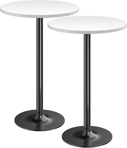 Furmax Bistro Pub Table Round Bar Height Cocktail Table for Home Bar, Small Round Bar Tables for Party, Dining Room, Living Room and Wedding, Metal Base MDF Top Obsidian, 40.6 Inch Height (2, White-1)