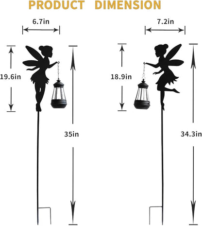 Solar Fairy Garden Stake Decorative Lantern Outdoor Waterproof, 2-Pack Solar Courtyard Lawn Decorative Lights, Outdoor Garden Statue Lights (Multicolour)