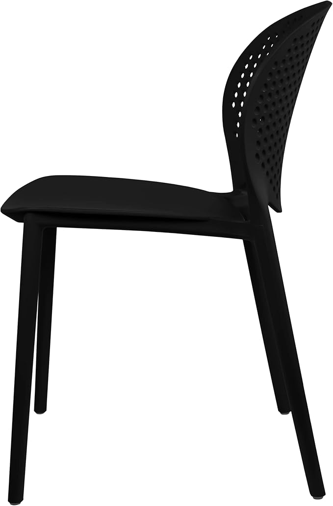 Patio Dining Chairs, Set of 2 Black Stackable Plastic Chairs