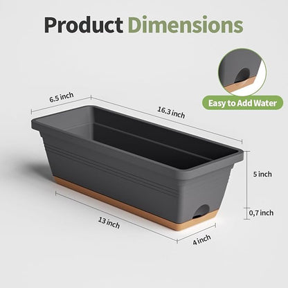 Window Box Planter, 6 Pack Plastic Vegetable Flower Window Planters Boxes 16 Inches Rectangular Flower Pots with Drainage Holes and Saucers (Mixcolor)