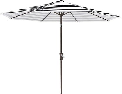 MEWAY 9ft Patio Umbrella Outdoor Table Umbrellas with Push Button Tilt and Crank, Market Umbrella 8 Sturdy Ribs for Deck, Garden, Pool and Backyard, Black-white-striped