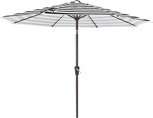 MEWAY 9ft Patio Umbrella Outdoor Table Umbrellas with Push Button Tilt and Crank, Market Umbrella 8 Sturdy Ribs for Deck, Garden, Pool and Backyard, Black-white-striped