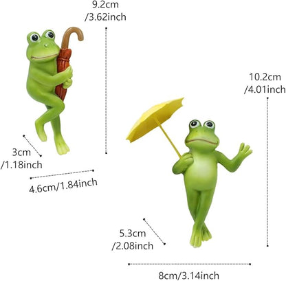 Set of 2 Funny Frog Statues Outdoor Flower Pot Hugger, Resin Hanging Frog Figurines Cute Climbing Animals Sculpture Plant Pot Decorations for Home Garden Patio Lawn Yard Ornaments (Holding Umbrella)