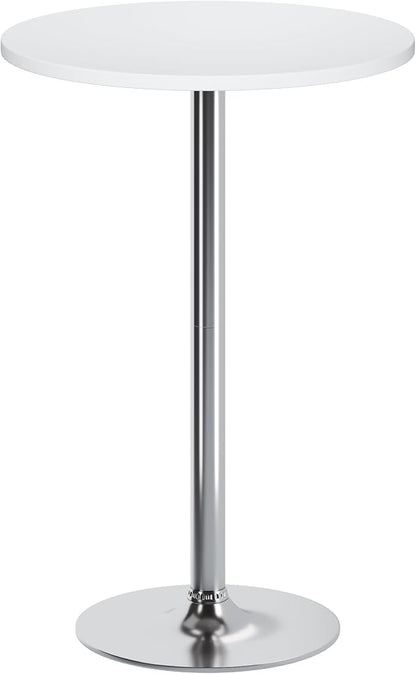 Flamaker Round Bistro Pub Table Modern Style Metal Base MDF Top Cocktail Bar Table Counter Bar Height for Pub, Dining Room, Party (1, White-Silver)