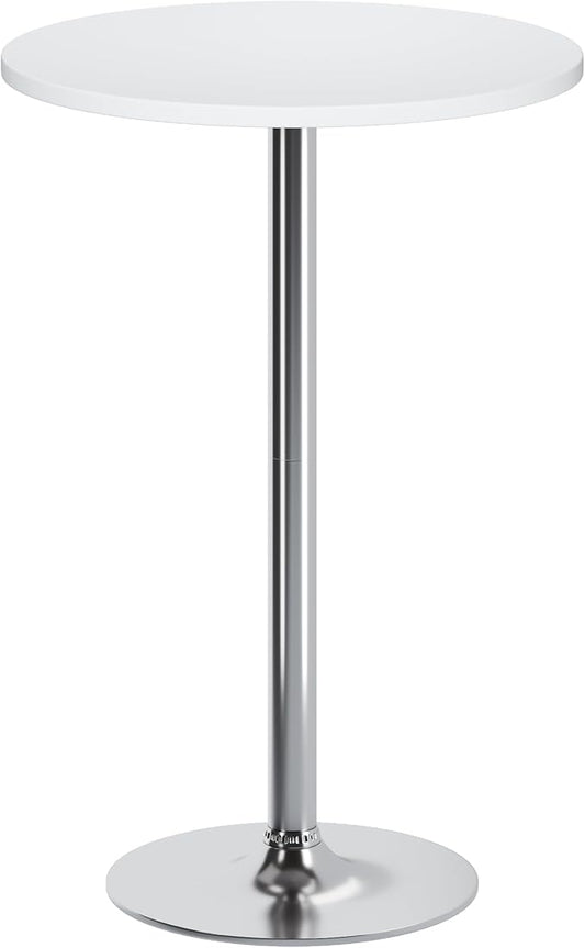 Flamaker Round Bistro Pub Table Modern Style Metal Base MDF Top Cocktail Bar Table Counter Bar Height for Pub, Dining Room, Party (1, White-Silver)