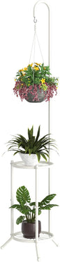 Plant Stand with Hooks Indoor Outdoor Corner Tall Plant Stand Heavy-Duty Metal 3-Tier Plant Shelf Holder Rack for Patio Garden Balcony Living Room Bedroom(semicircular White)