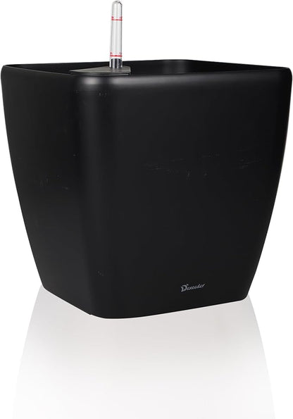 Dexceder 15x14 Self Watering Planter with Wheels Indoor Outdoor, Inner Mat Design, Thickened Large Floor Standing Flower Plant Pot with Water Level Indicator (Black Matte)