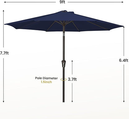 MEWAY 9ft Patio Umbrella Outdoor Table Umbrellas with Push Button Tilt and Crank, Market Umbrella 8 Sturdy Ribs for Deck, Garden, Pool and Backyard, Navy