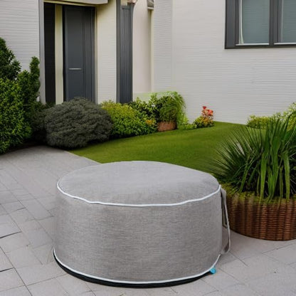 QILLOWAY Indoor/Outdoor Inflatable Stool,Round Ottoman,All Weather Foot Rest for Camping or Home,Tan/Grey