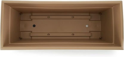 The HC Companies 28 Inch Romana Planter Box with Drainage Plug, Lightweight UV-Resistant Plastic Outdoor Planters, 1-Pack Flower Box for Garden, Patio, Balcony, and Fence, Sandstone