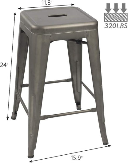 Devoko Metal Bar Stools 24" Indoor Outdoor Stackable Barstools Modern Style Industrial Vintage Counter Bar Stools Set of 4 (24 inch, Gun)