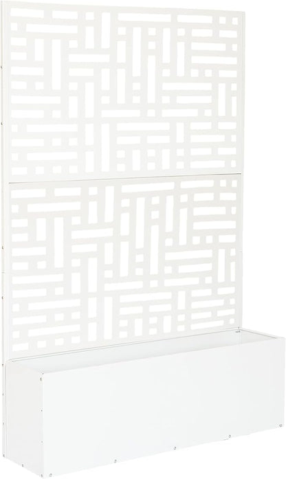 Oakland Living 6 ft. X 4 ft. White Freestanding Metal Privacy Screen Room Divider with Flower Box