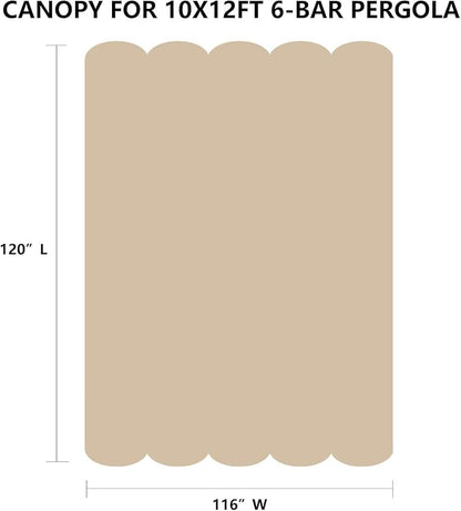 Pergola Shade Cover Replacement Canopy Top Compatible with 10 X 12 ft 6-Bar Pergola Frames - Beige (Canopy Size 116" W x 120" L, Canopy Top Only)