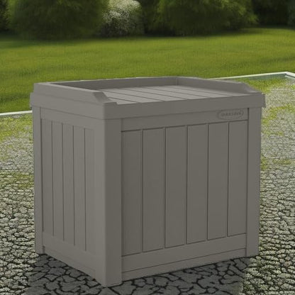 Suncast Outdoor Storage Box - 22 Gallon Stone Gray Resin Outdoor Deck Box with Seat, Weatherproof Patio Storage Bin Container for Keeping Cushions, Tools, & Towels for Pool, Yard, & Garden