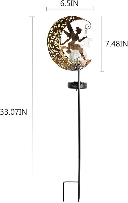 Solar Lights Garden Decorations Outdoor-Moon Fairy Lights with Crackle Glass Globe, Lawn Decorative Lights Waterproof Warm White LED, Decoration for Pathway Lawn Patio Courtyard Backyard(Moon Fairy)