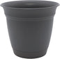 The HC Companies Eclipse Round Planter with Saucer - Outdoor & Indoor Plant Pot with Drainage Holes - Lightweight, UV-Resistant Plastic Pots for Plants, Flowers & Herbs (6" Warm Gray, Pack of 1)