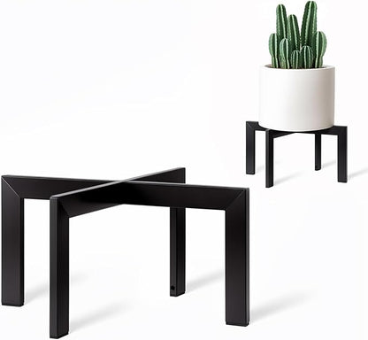IZIDDO 4 Pack Plant Stand Indoor Outdoor,Metal Mid-Century Pot Stand,Modern Plant Holder Rattan Flower Plant Stool,Low Short Plant Stands for Indoor Fit 5-12 Inch Pot,Black(Pot & Plant Not Included)