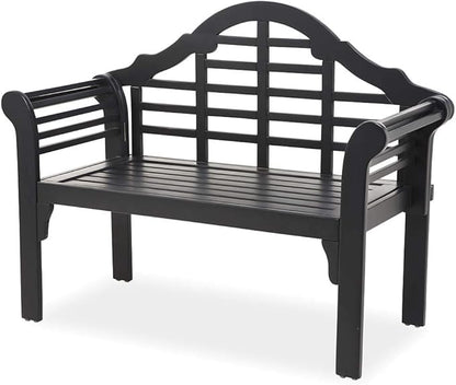 Plow & Hearth Weatherproof Lutyens Eucalyptus Wood Garden Bench | Foldable Patio Bench | Outdoor Furniture Seating for Porch Park Deck | Black