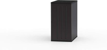 Suncast Heavy-Duty Resin Outdoor Storage Cabinet, 30" W x 20.25" D x 36" H Dark Grey Base Garage Storage Cabinet with Lockable Doors and Metal Reinforced Shelves, Made in The USA